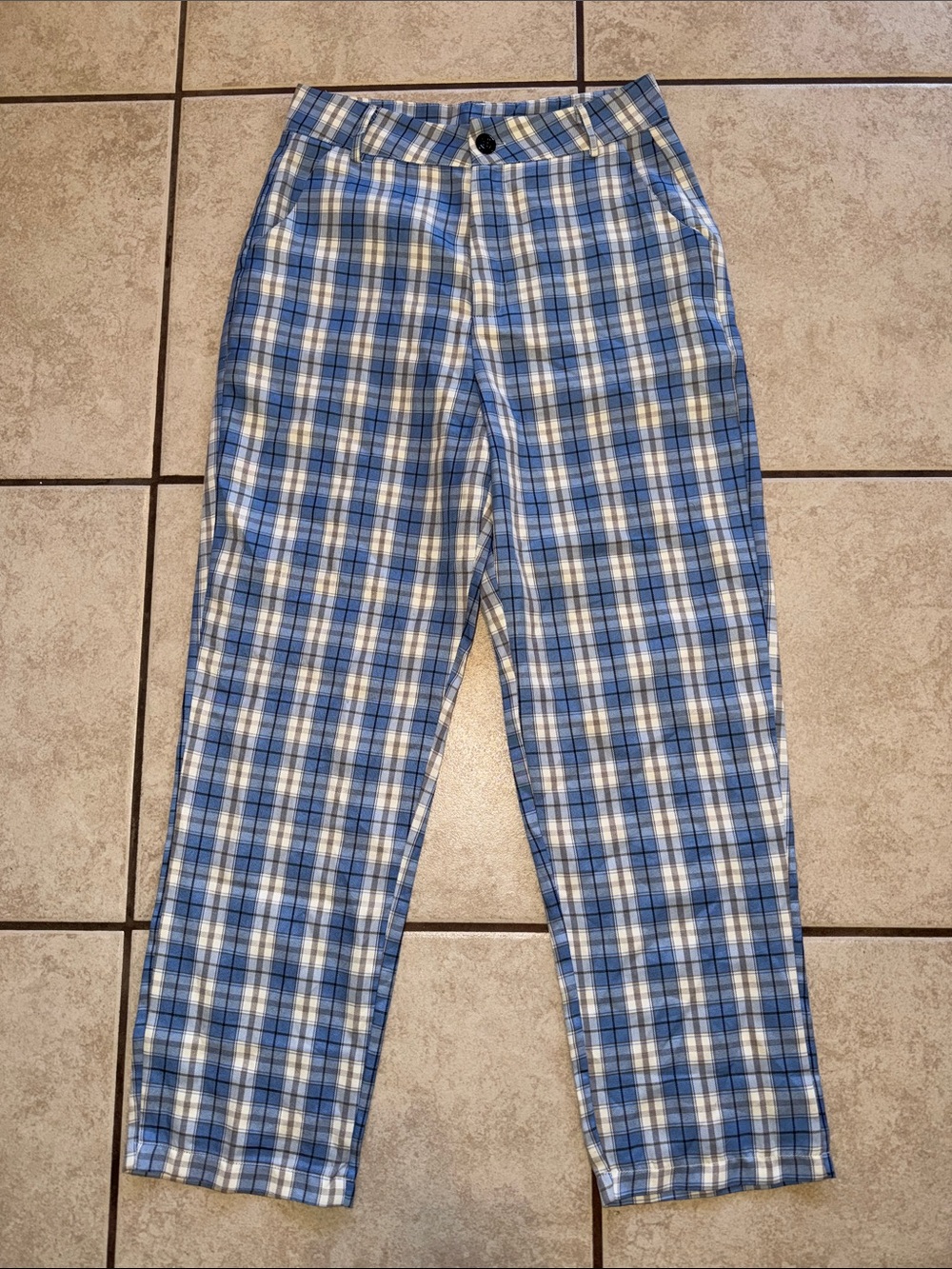 ROMWE Blue and White Plaid Chinos